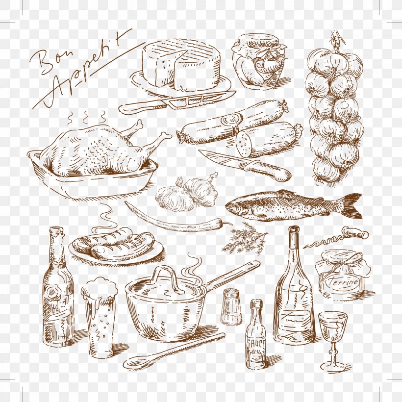 Drawing Food Royalty-free Illustration, PNG, 2284x2284px, Drawing, Black And White, Chef, Cooking, Cookware And Bakeware Download Free