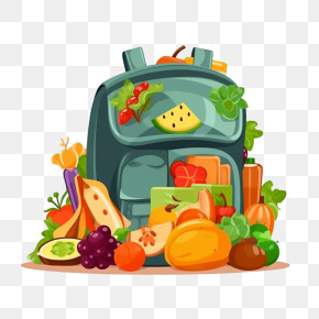 School Bag - Backpack Full Of Fresh Food And Snacks PNG