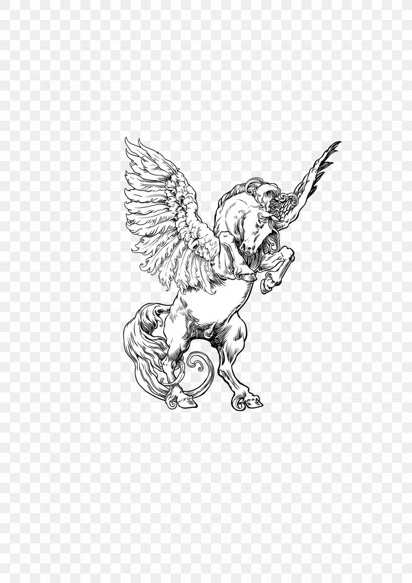 Horse Pegasus Unicorn, PNG, 2480x3508px, Horse, Art, Bird, Bird Of Prey, Black And White Download Free