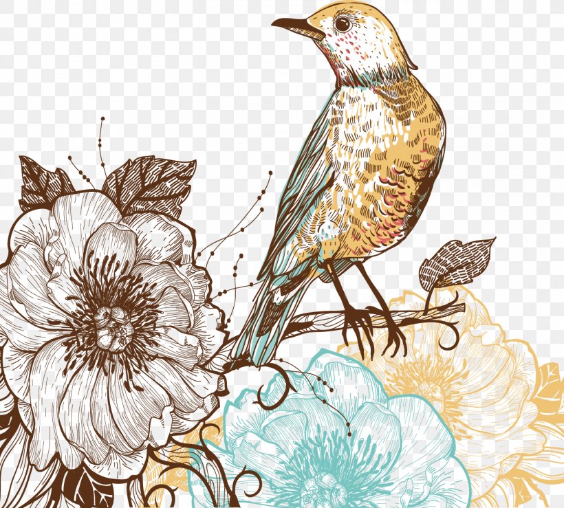 Bird Drawing Flower Pattern, PNG, 1471x1327px, Bird, Art, Beak, Branch, Creative Arts Download Free