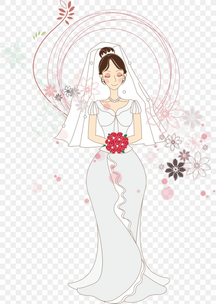 Flower Bride Drawing Illustration, PNG, 1369x1925px, Watercolor, Cartoon, Flower, Frame, Heart Download Free