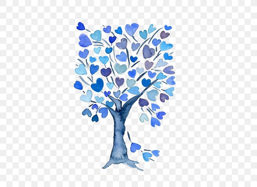 Clip Art Tree Watercolor Painting Blue, PNG, 570x599px, Tree, Art, Blue, Branch, Drawing Download Free