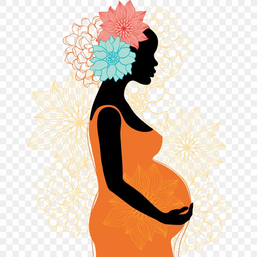 Pregnancy Woman Silhouette Clip Art, PNG, 1000x1000px, Pregnancy, African American, Art, Flower, Happiness Download Free