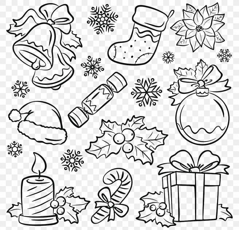Santa Claus Christmas Cracker Drawing Illustration, PNG, 1038x1002px, Santa Claus, Area, Art, Black And White, Christmas Download Free