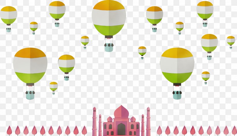 India Independence Day Watercolor Background, PNG, 2999x1730px, Watercolor, Balloon, Flight, Green, Hot Air Balloon Download Free