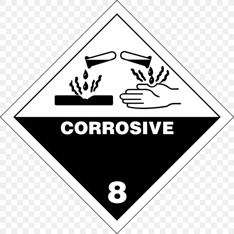 HAZMAT Class 8 Corrosive Substances Dangerous Goods Label Hazard, PNG, 1679x1679px, Hazmat Class 8 Corrosive Substances, Area, Black, Black And White, Brand Download Free