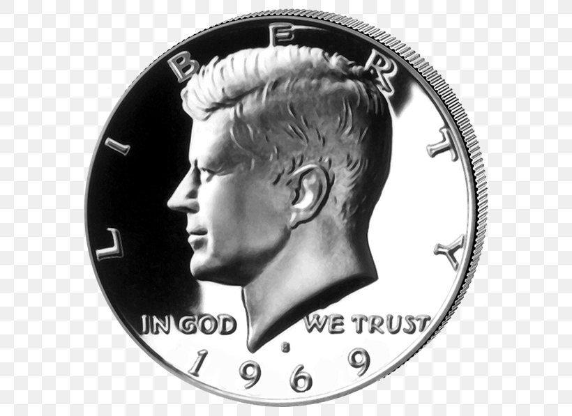 John F. Kennedy Coin Silver Kennedy Half Dollar, PNG, 600x597px, John F Kennedy, Black And White, Brand, Coin, Currency Download Free