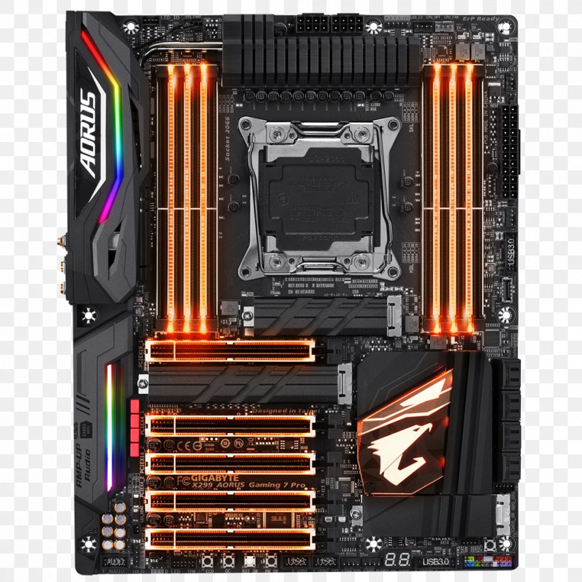 LGA 2066 Intel X299 TOP Gaming Motherboard X299 AORUS Gaming 9 DDR4 SDRAM, PNG, 1000x1000px, Lga 2066, Aorus, Computer Accessory, Computer Case, Computer Component Download Free