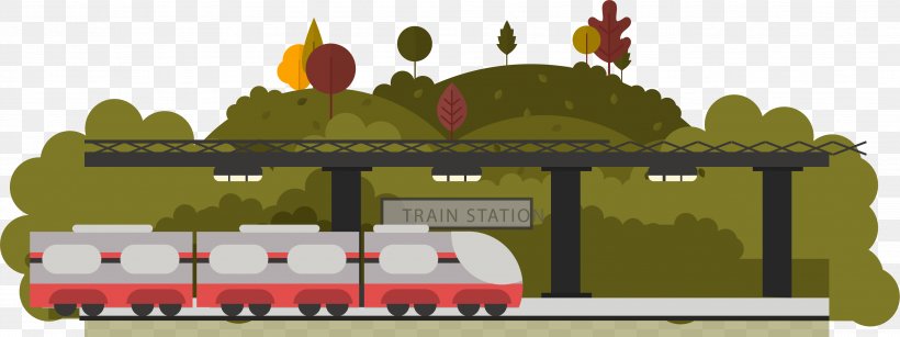 Train Station Rail Transport Railway Platform, PNG, 3556x1335px, Train, Cartoon, Drawing, Grass, Highspeed Rail Download Free