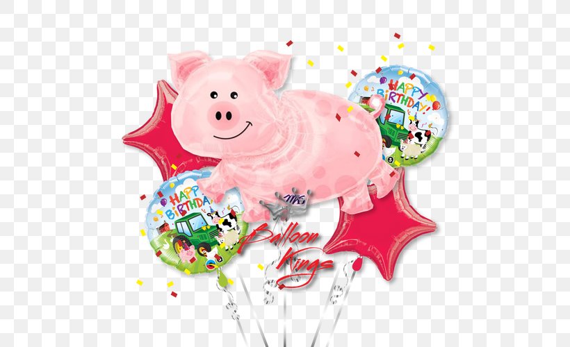 Balloon Pig Birthday Flower Bouquet Helium, PNG, 500x500px, Balloon, Animal, Animal Figure, Arrangement, Balloon Kings Download Free
