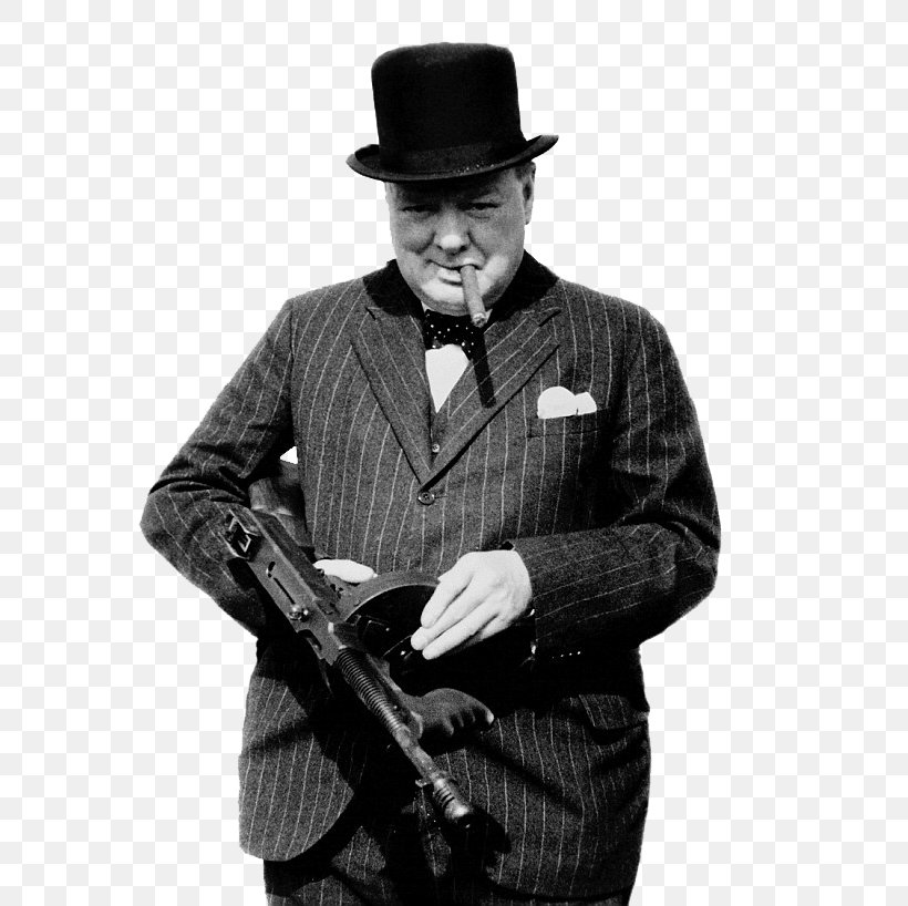 Statue Of Winston Churchill Second World War Thompson Submachine Gun Firearm, PNG, 634x818px, Winston Churchill, Black And White, Darkest Hour, Facial Hair, Fedora Download Free