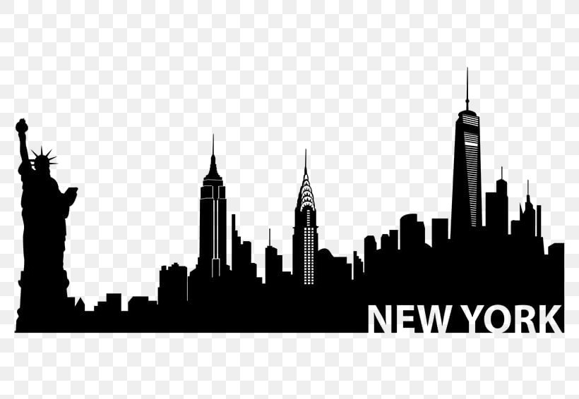 New York City New City Skyline Silhouette Mural, PNG, 801x566px, New York City, Black And White, Brand, City, Cityscape Download Free