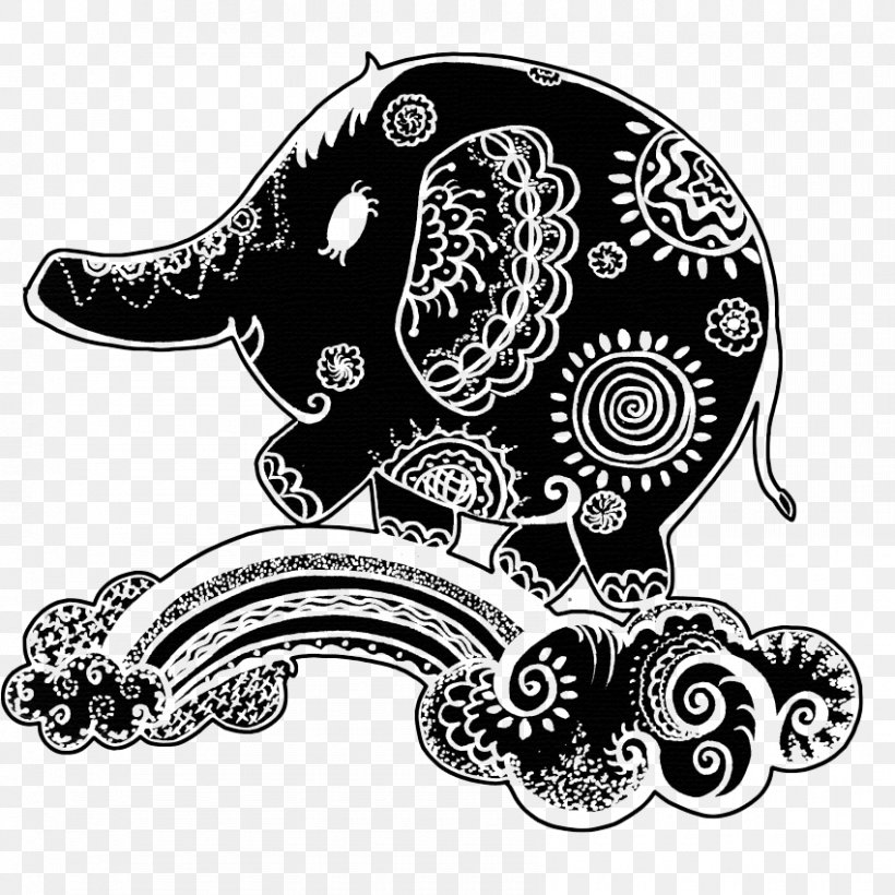 Black And White Visual Arts Graphic Design Elephant Illustration, PNG, 850x850px, Black And White, Art, Black, Drawing, Elephant Download Free