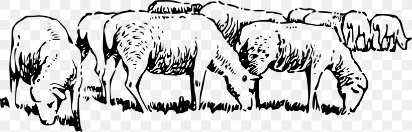 Sheep Grazing Clip Art, PNG, 2400x772px, Sheep, Artwork, Bighorn Sheep, Black, Black And White Download Free