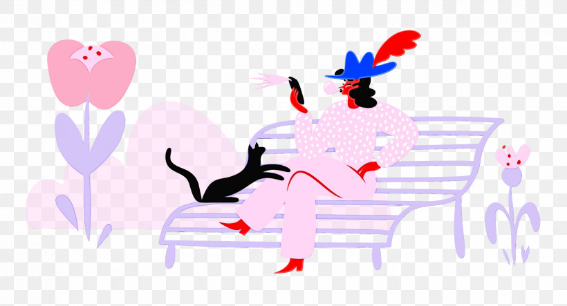 Hares Rabbit Cartoon Heart Line, PNG, 2500x1352px, Park, Bench, Cartoon, Cat, Flower Download Free