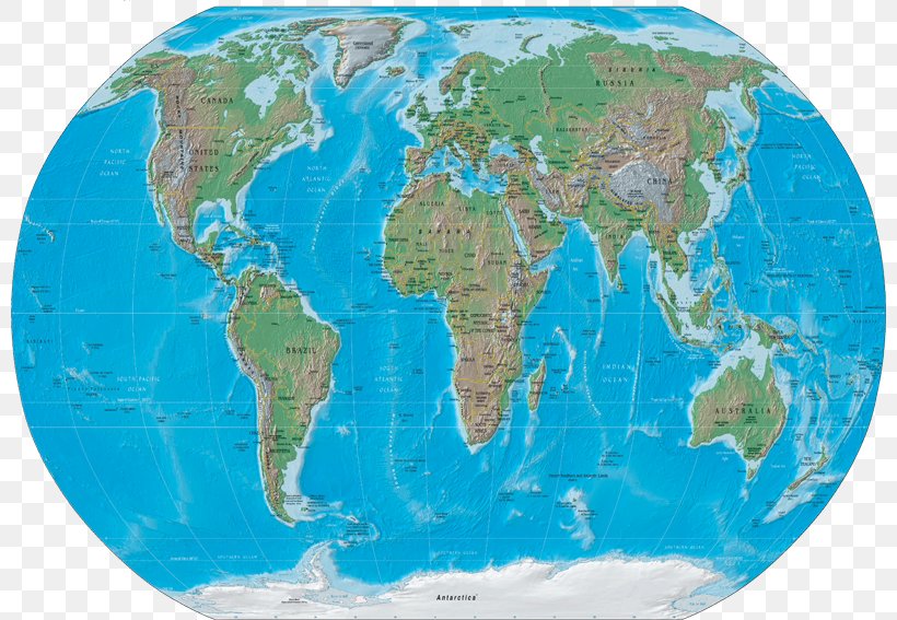 World Map Physische Karte Globe, PNG, 800x567px, World, Aqua ...