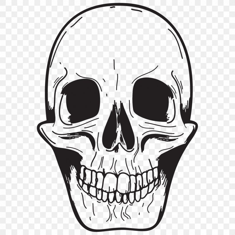 Human Skull Symbolism Sticker Smiley Emoticon, PNG, 1200x1200px, Skull, Black And White, Bone, Drawing, Emoticon Download Free