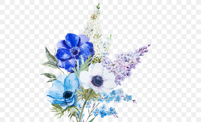 Watercolor Painting, PNG, 500x500px, Watercolor Painting, Anemone, Blue, Cut Flowers, Decoupage Download Free