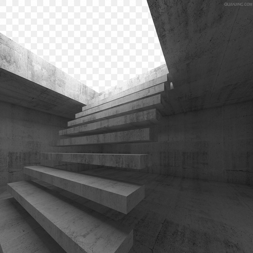 Black And White Concrete Stairs Basement, PNG, 1024x1024px, 3d Rendering, Black And White, Architecture, Basement, Brutalist Architecture Download Free