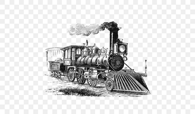Train Rail Transport Steam Locomotive Drawing, PNG, 480x480px, Train, Black And White, Drawing, Etsy, Locomotive Download Free