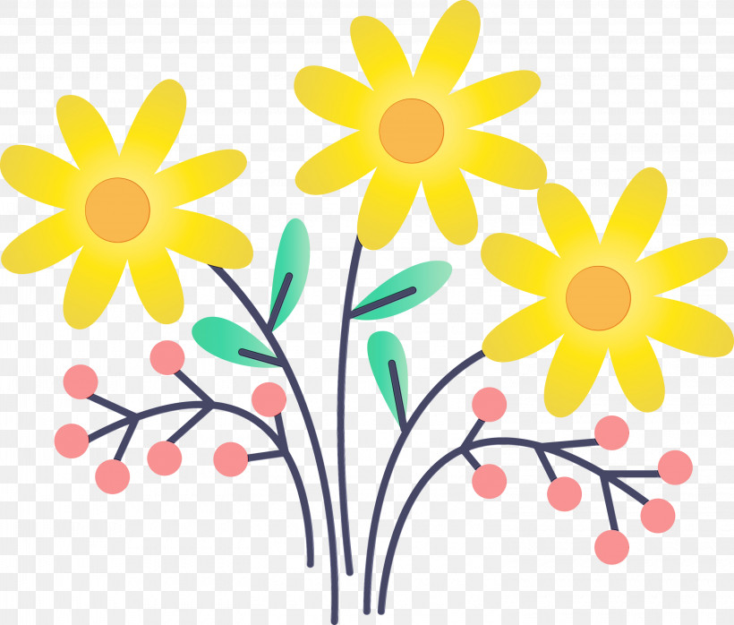 Yellow Flower Chamomile Wildflower Pedicel, PNG, 3000x2557px, Watercolor, Chamomile, Cut Flowers, Flower, Paint Download Free