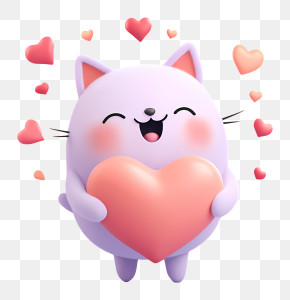 Cute Cat Hugging Heart PNG