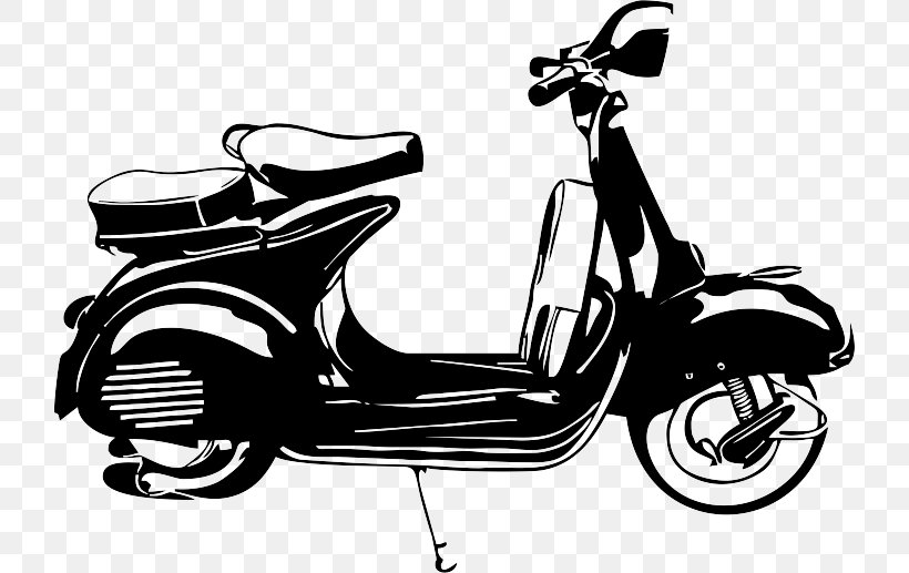 Motorized Scooter Retro Style Monochrome, PNG, 723x517px, Scooter, Automotive Design, Black And White, Interior Design Services, Monochrome Download Free