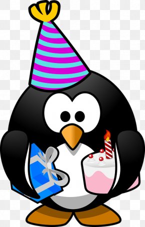 A Gift To The Penguin - Penguin Party Hat Birthday Clip Art PNG