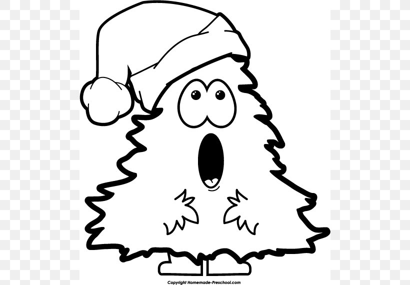 Christmas Tree Santa Claus Black And White Clip Art, PNG, 502x570px,  Watercolor, Cartoon, Flower, Frame, Heart