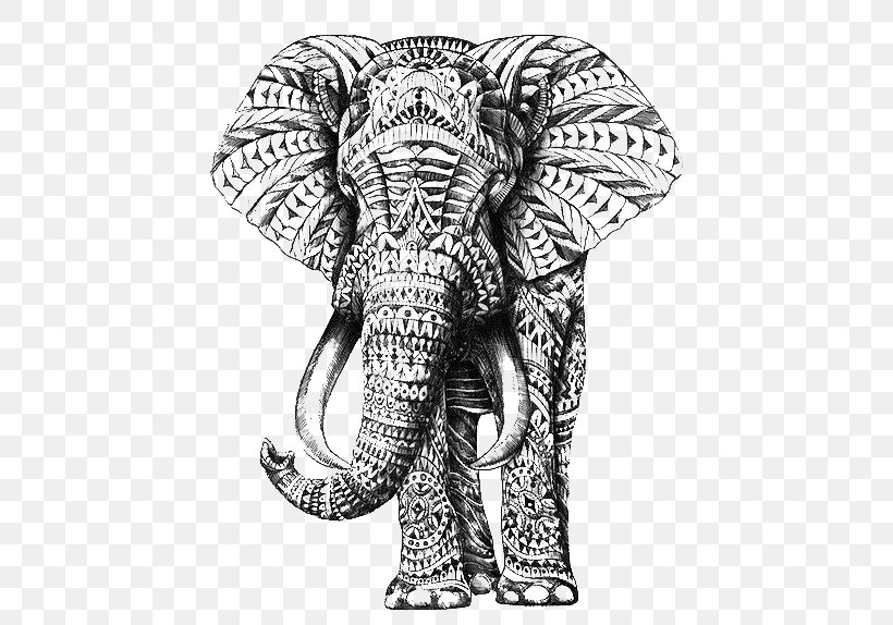 T-shirt Elephant Wall Decal Drawing Tapestry, PNG, 444x574px, Tshirt, African Elephant, Art, Black And White, Cushion Download Free