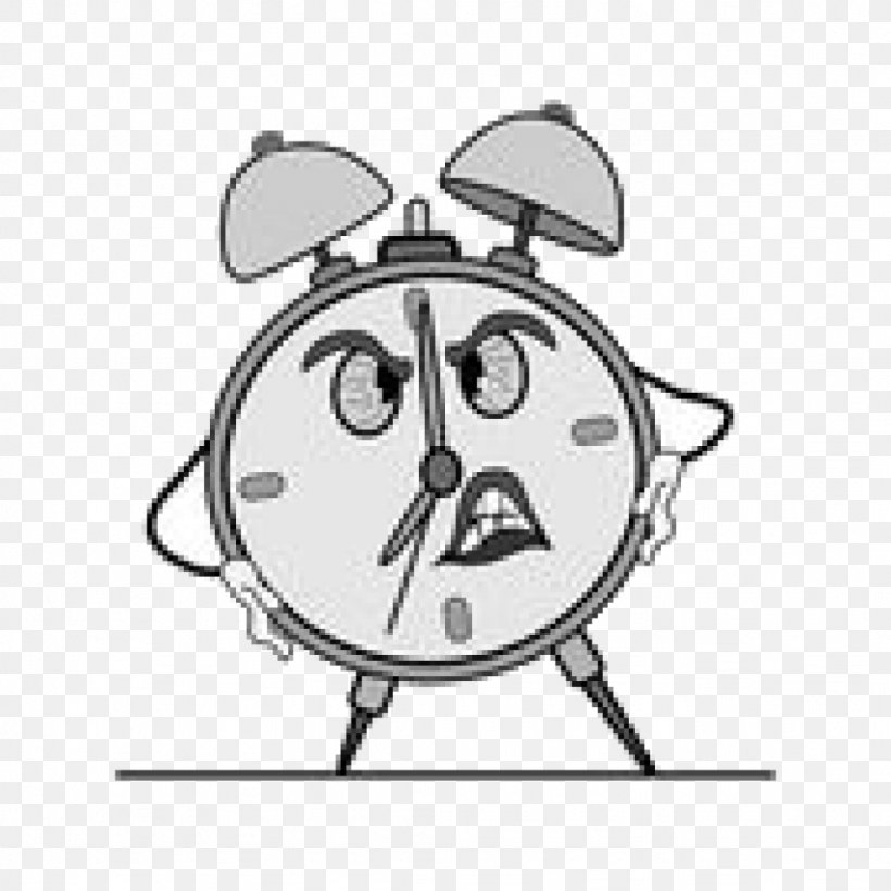 Alarm Clocks Cartoon, PNG, 1024x1024px, Clock, Alarm Clock, Alarm Clocks, Black And White, Cartoon Download Free