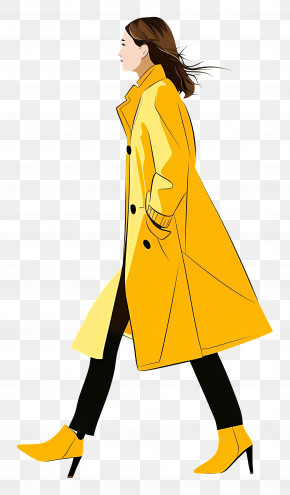 Yellow Coat - Woman In Yellow Coat Walking PNG