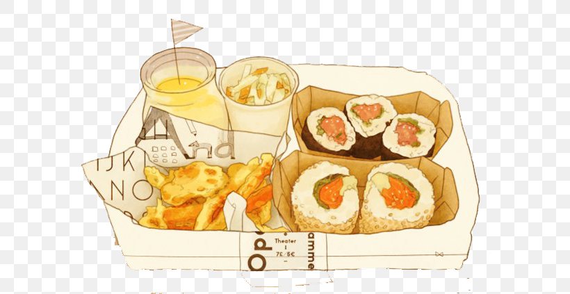 Bento Japanese Cuisine Sushi Drawing Food, PNG, 600x423px, Watercolor, Cartoon, Flower, Frame, Heart Download Free