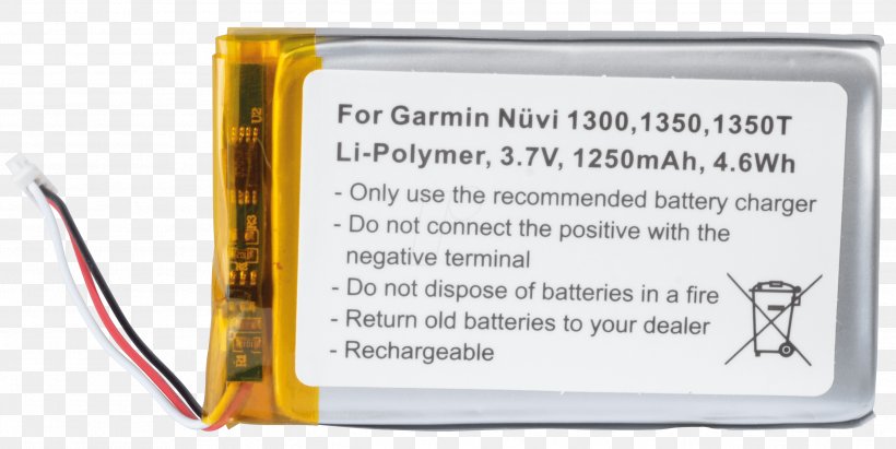 GPS Navigation Systems Garmin Nüvi 1250 Electric Battery Lithium Polymer Battery Rechargeable Battery, PNG, 2692x1352px, Gps Navigation Systems, Ampere Hour, Battery, Computer Component, Electric Battery Download Free