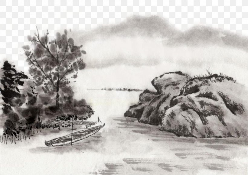 Ink Wash Painting Landscape Painting Chinese Painting India Ink, PNG, 1000x707px, Ink Wash Painting, Art, Artwork, Black And White, Brush Download Free