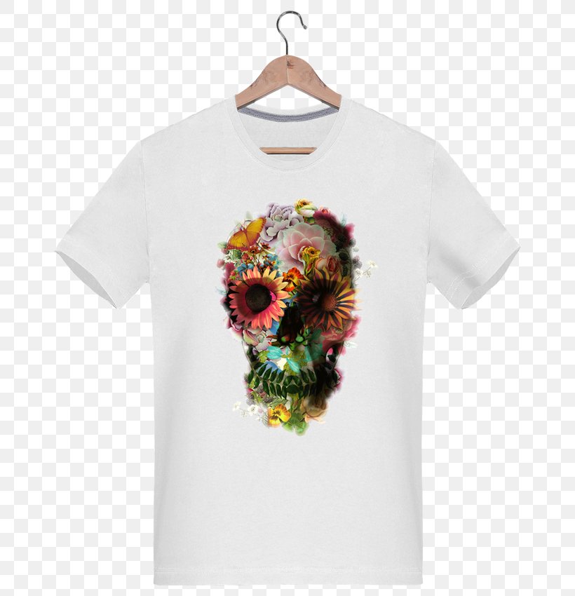 T-shirt Skull Flower Floral Design Human Head, PNG, 690x850px, Tshirt, Cotton, Day Of The Dead, Floral Design, Flower Download Free