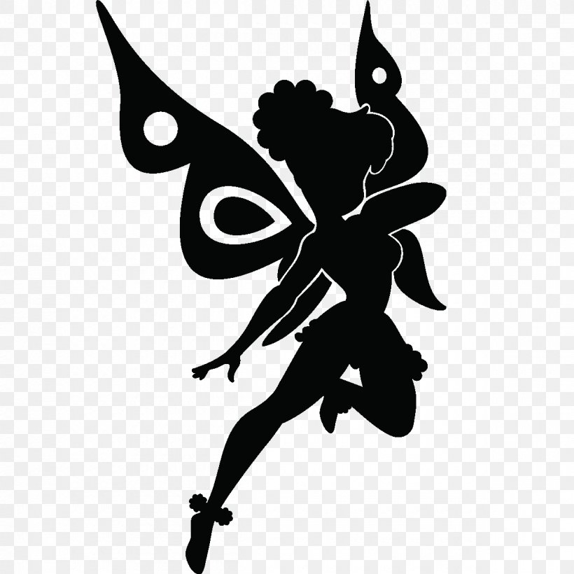 Tinker Bell Fairy Sticker Drawing Silhouette, PNG, 1200x1200px, Tinker Bell, Black And White, Butterfly, Decorative Arts, Drawing Download Free