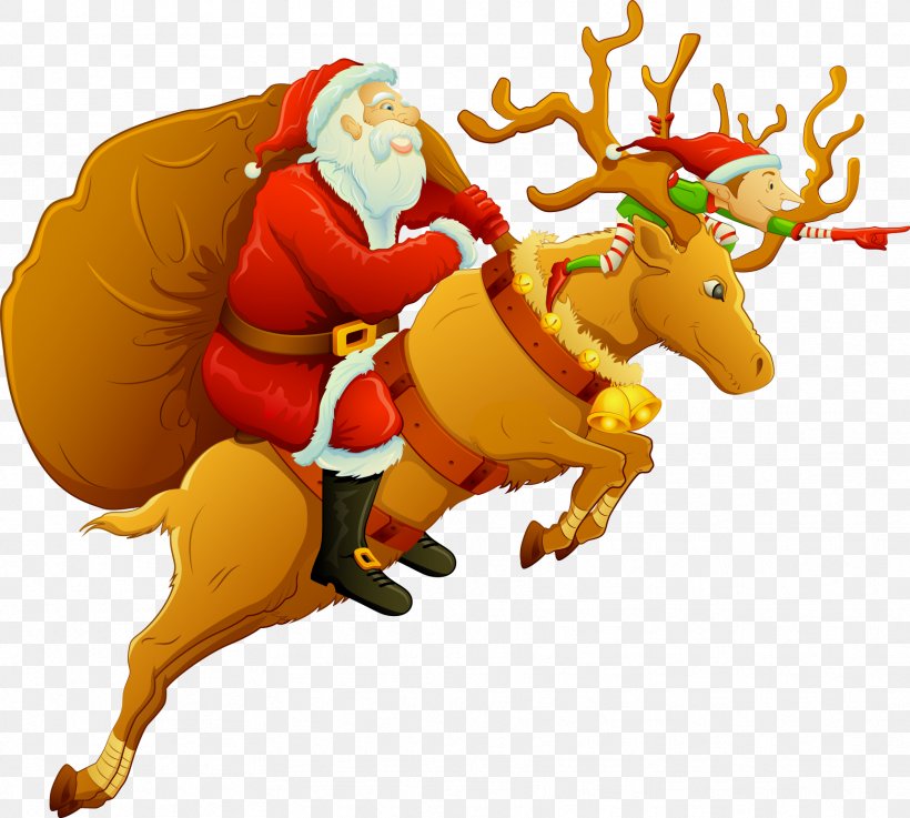 Santa Claus On Christmas Deer, PNG, 1719x1547px, Santa Claus, Art, Christmas, Christmas Elf, Christmas Eve Download Free
