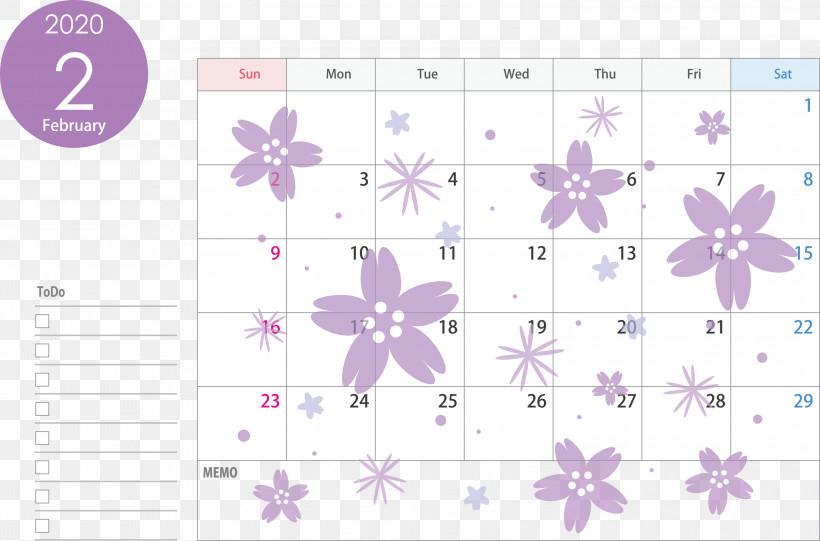 February 2020 Calendar February 2020 Printable Calendar 2020 Calendar, PNG, 2999x1982px, 2020 Calendar, February 2020 Calendar, February 2020 Printable Calendar, Lavender, Lilac Download Free