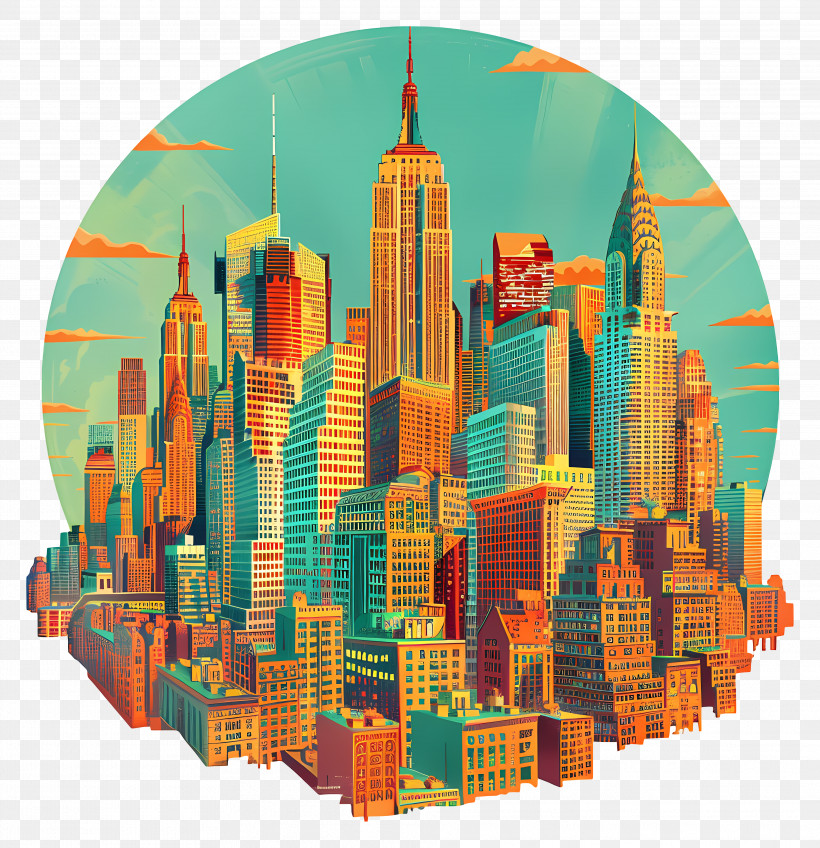 New York Cityscape - Vibrant Cityscape Illustration PNG
