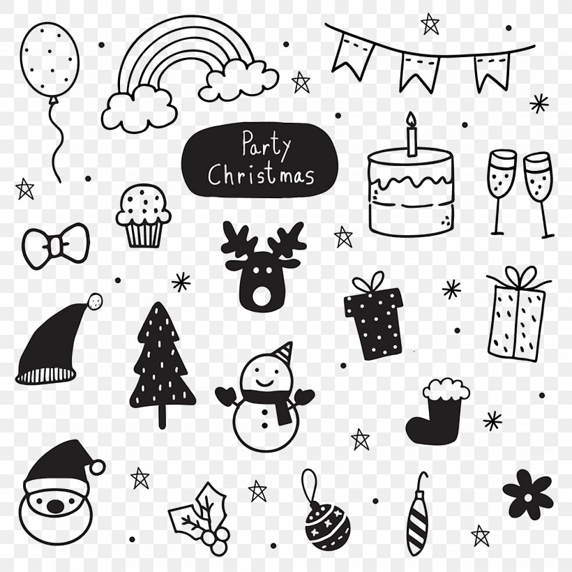 Christmas Day, PNG, 1440x1440px, Christmas Day, Black And White, Christmas Tree, Doodle, Painting Download Free