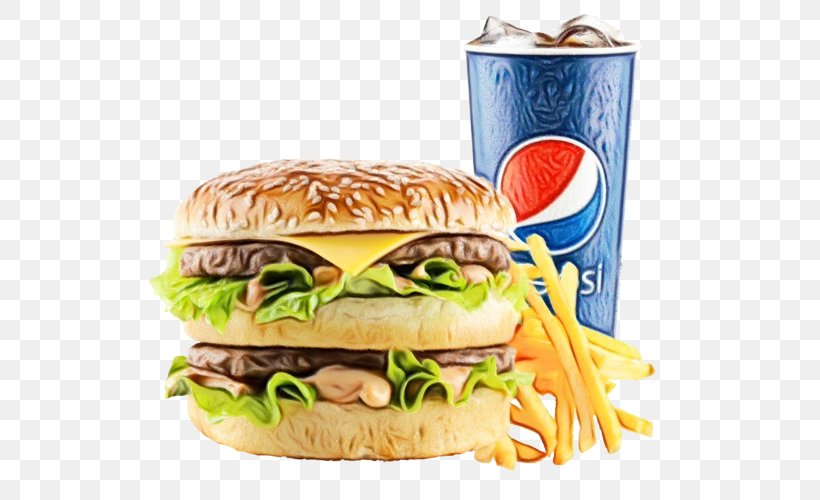 Hamburger, PNG, 540x500px, Watercolor, Breakfast Sandwich, Cheeseburger, Cuisine, Dish Download Free
