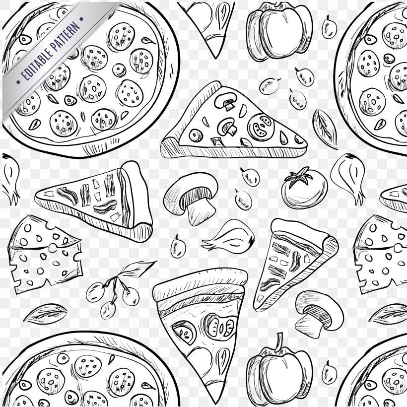 Pizza Italian Cuisine Drawing Clip Art, PNG, 1677x1677px, Pizza, Area, Black And White, Drawing, Food Download Free