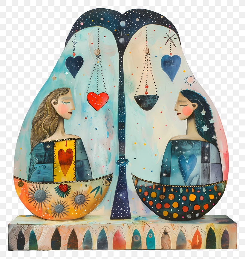 Abstract Libra Artistic Couple With Hearts And Tree, PNG, 3784x4004px