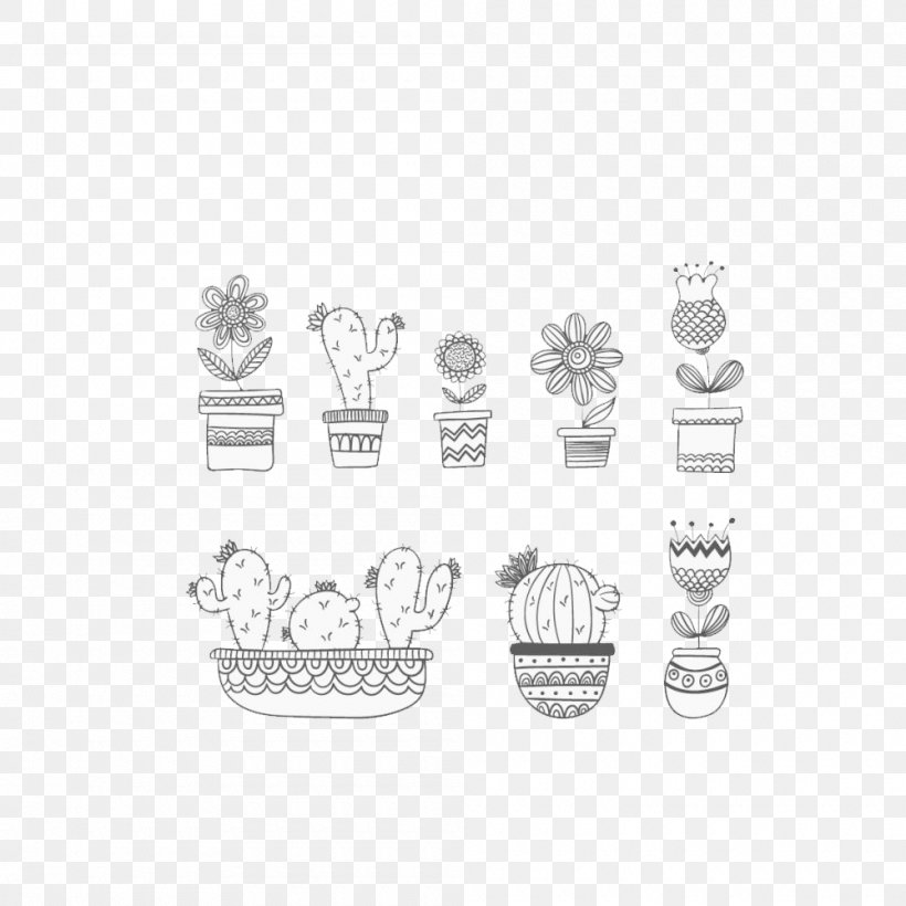 Drawing Cactus Succulent Plant Illustration Image, PNG, 1000x1000px, Drawing, Cactus, Coloring Book, Doodle, Flowering Plant Download Free
