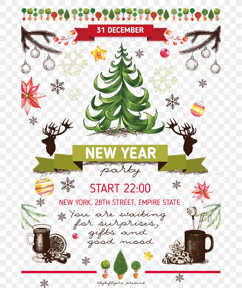 Christmas Tree Poster New Year Festival, PNG, 675x975px, Christmas Tree, Advertising, Art, Branch, Chinese New Year Download Free