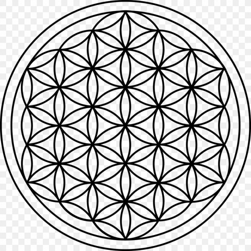 Overlapping Circles Grid Sacred Geometry Symbol, PNG, 1024x1024px, Overlapping Circles Grid, Area, Black And White, Geometry, Golden Ratio Download Free