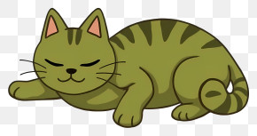 Sleeping Cartoon Cat - Green Sleeping Cat PNG