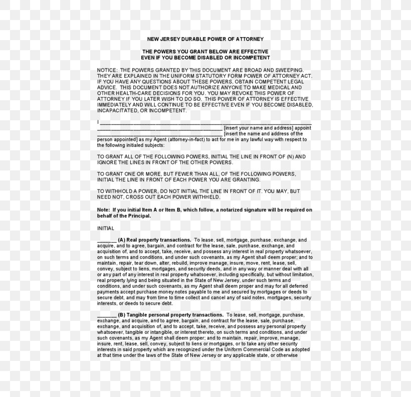Power Of Attorney Form New Jersey Florida Document, PNG, 612x792px, Power Of Attorney, Area, Department Of Motor Vehicles, Deposit, Document Download Free