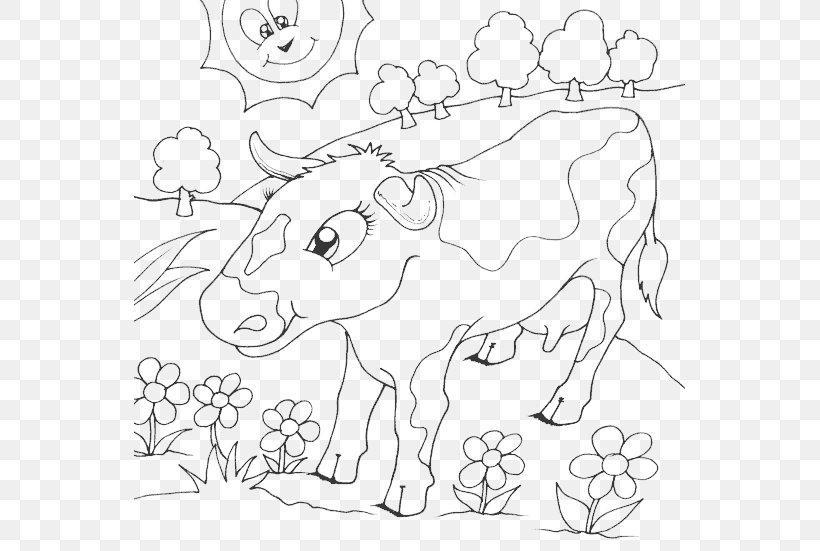 Cattle Coloring Book Line Art Drawing, PNG, 551x551px, Cattle, Animal Figure, Area, Art, Black Download Free